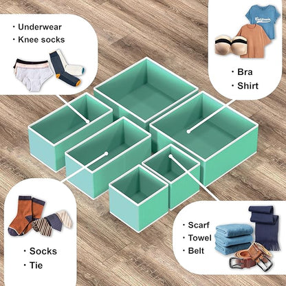 Simple Houseware Underwear Drawer Organizer for Lingerie/Undergarment/Bra/Panty/Sock/Onesie, Set of 6, Turquoise