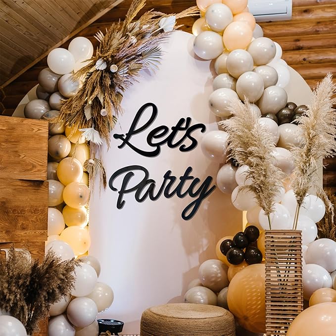 Let's Party Sign for Backdrop Decor Waterproof Lettering for Balloon Arch Garland Birthday Wedding Baby Shower Graduation Bachelorette Party Christmas Celebrate Decorations (Black)