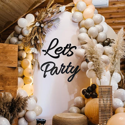 Let's Party Sign for Backdrop Decor Waterproof Lettering for Balloon Arch Garland Birthday Wedding Baby Shower Graduation Bachelorette Party Christmas Celebrate Decorations (Black)