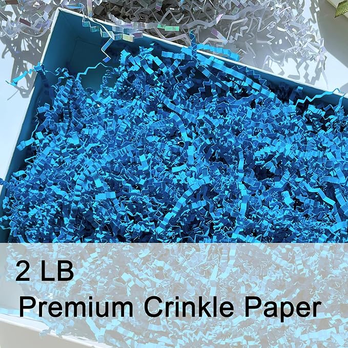 2 LB Blue Crinkle Cut Paper Shred Filler for Gift Baskets Easter Egg Grass Party Favors Stuffing