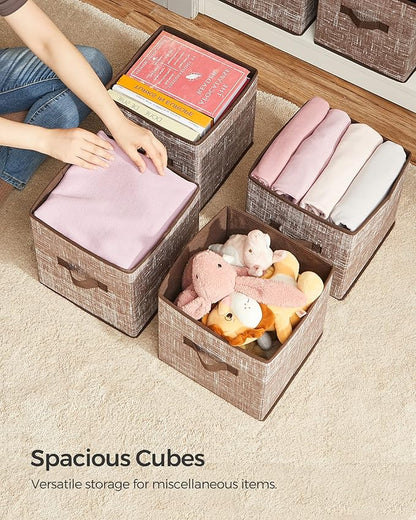 SONGMICS Storage Cubes, 11-Inch Non-Woven Fabric Bins with Double Handles, Set of 6, Closet Organizers for Shelves, Foldable, for Clothes, Walnut Color UROB026K02