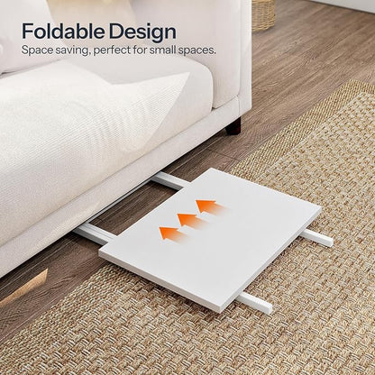 HOOBRO Folding TV Tray Tables, Set of 2 Side Table for Small Space, Industrial Snack Tables for Eating at Couch, Stable Metal Frame, Easy Assembly, Space Saving, White WW25BZ01N1