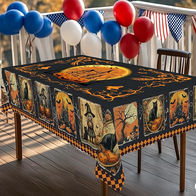 Eikione Rectangular Tablecloth 140x180inch, Halloween Grimace Tablecloth Waterproof and Wrinkle-Free, Table Covers, Summer Decorations for Home Dining