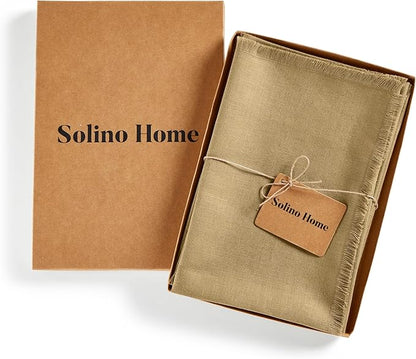 Solino Home Fringe Linen Cloth Napkins Set of 4-100% Pure Linen Kelp Dinner Napkins 20 x 20 Inch for Fall, Autumn, Christmas, Holiday, New Year - Handcrafted and Machine Washable