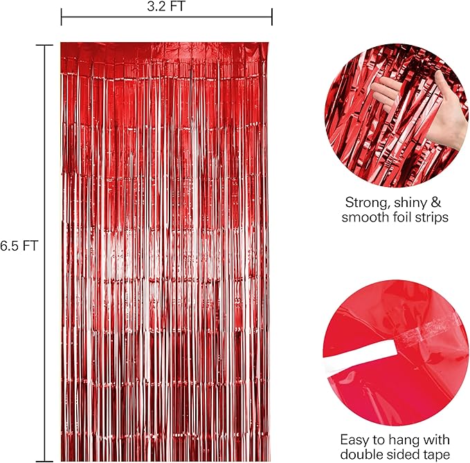 2 Pack Red Fringe Backdrop, Red Streamers Backdrop Curtains, Party Decorations Supplies for Birthday, Holidays, Parties, Christmas, Halloween & More