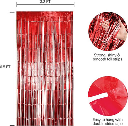 2 Pack Red Fringe Backdrop, Red Streamers Backdrop Curtains, Party Decorations Supplies for Birthday, Holidays, Parties, Christmas, Halloween & More