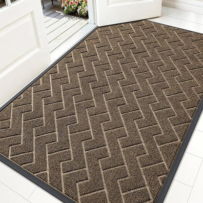 OLANLY Front Door Mat Indoor Outdoor Entrance, Waterproof All-Season, All-Weather Doormat, Sturdy Natural Rubber, Low Profile, Easy Clean Patio Porch Entryway Mat, Herringbone Brick (Brown, 71x47)