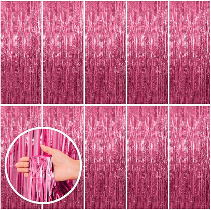 10 Pack Pink Backdrop Party Decorations Tinsel Curtain Party Backdrop Foil Fringe Birthday Decorations Photo Booth Streamer Backdrop Pink Theme Bachelorette Graduation Party Decorations