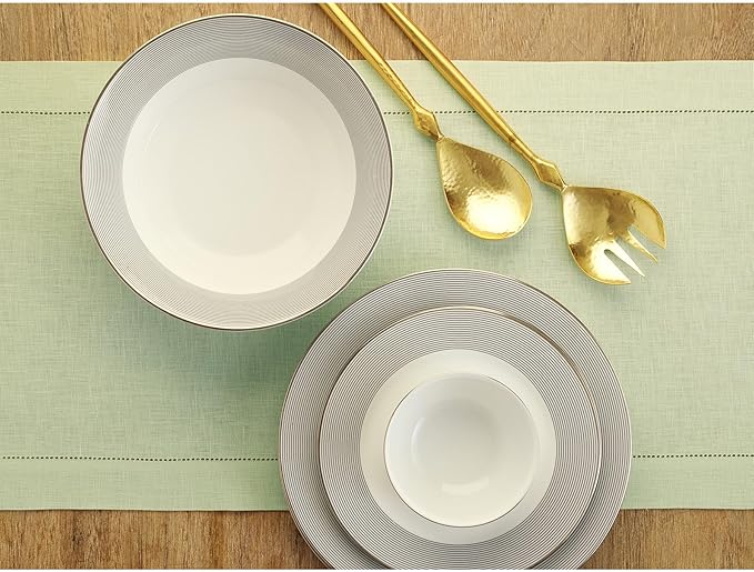 Solino Home Linen Sage Green Table Runner 108 Inches Long - 100% Pure Linen 14 x 108 Inch Table Runner for Fall, Autumn, Christmas, New Year - Classic Hemstitch