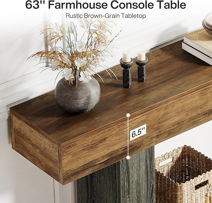 Tribesigns 63" Console Table, Farmhouse 2-Tier Entryway Table with U-Shaped Base, Narrow Long Wood Sofa Table Behind Couch Table for Living Room, Hallway, Foyer, Vintage Brown & Gray | Farmhouse, Entryway Table, Narrow, Long, Sofa Table, Behind Couch T...
