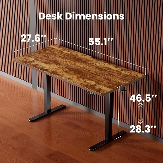 ErGear Height Adjustable Electric Standing Desk, 55 x 28 Inches Sit Stand up Desk, Memory Computer Home Office Desk, Vintage Brown