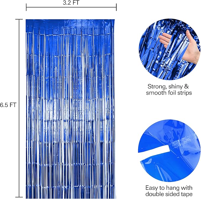 10 Pack Blue Fringe Backdrop Curtains, Blue Streamers Party Backdrop, Party Decorations Supplies for Birthday, Holidays, Parties & More