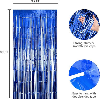 10 Pack Blue Fringe Backdrop Curtains, Blue Streamers Party Backdrop, Party Decorations Supplies for Birthday, Holidays, Parties & More