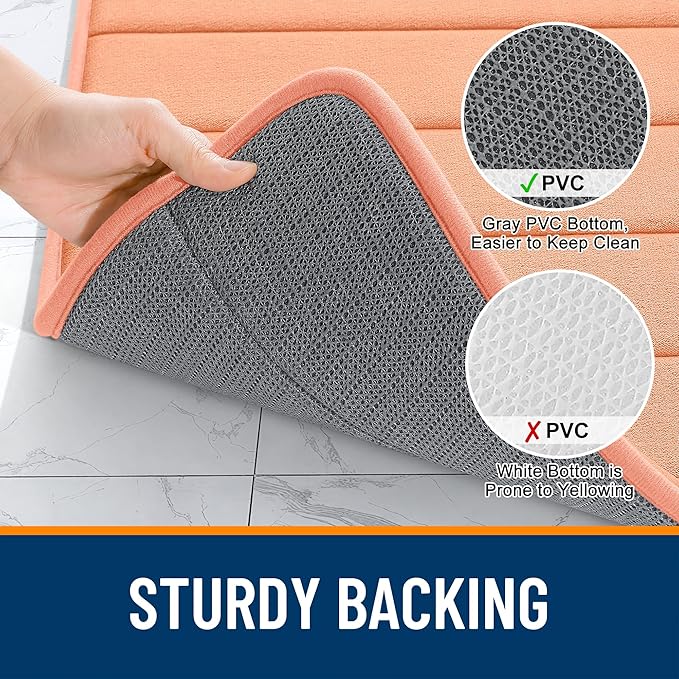 OLANLY Memory Foam Bath Mat 40x32, Super Soft Absorbent Bathroom Rugs, Quick Dry, Machine Washable Shower Floor Rugs, Bathmat Carpet, Bathroom Home Decor Accessories, Peach