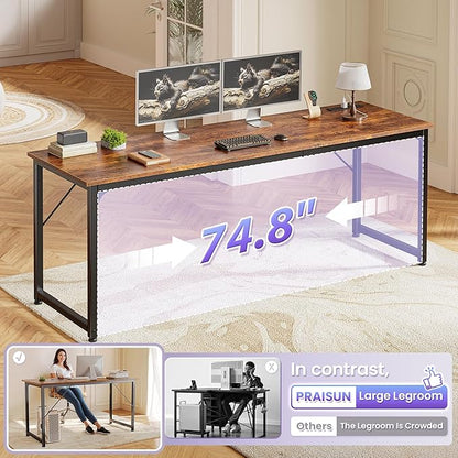 PRAISUN 80 X 24 Inch Office Computer Desk with Power Outlets and USB-C Port, Larger and Longer Gaming Desk, for Home Office, Study, Writing Work from Home Table, Metal Frame, Rustic Brown