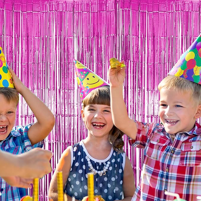 10 Pack Pink Fringe Backdrop, Pink Tinsel Backdrop Curtains, Party Decorations Supplies for Birthday, Holidays, Parties & More