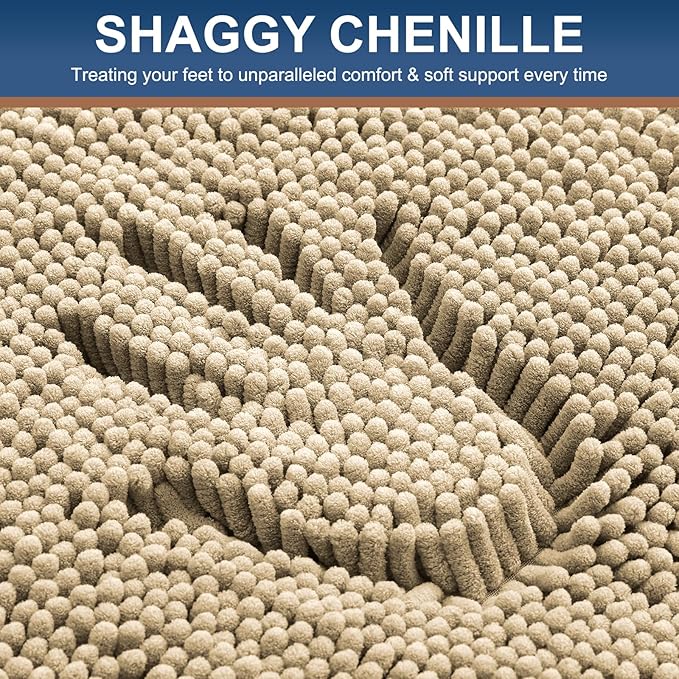 Smiry Luxury Chenille Toilet Rugs U-Shaped 24x24, Soft Absorbent Non-Slip Contour Bathroom Rugs for Toilet, Machine Washable Contoured Bath Mats, Beige