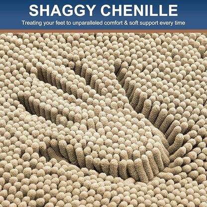 Smiry Luxury Chenille Bathroom Rugs 36x24, Extra Soft and Absorbent Shaggy Bath Mat, Machine Washable, Non-Slip Plush Carpet Runner for Tub, Shower, and Floor, Home Decor Accessories, Beige