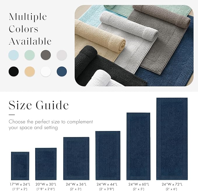 Madison Park Splendor Reversible 100% Cotton Tufted Bathroom Rug-3000 GSM Hotel Quality Luxurious Plush Medium Pile Bath Mat Absorbent, Quick Dry, Shower Room Décor, 20x30 Navy