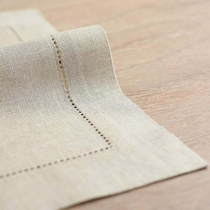Solino Home Natural Linen Napkins Set of 6-100% Pure Linen Hemstitch Dinner Napkins 20 x 20 Inch for Fall, Autumn, Christmas, Holiday, New Year - Classic Hemstitch