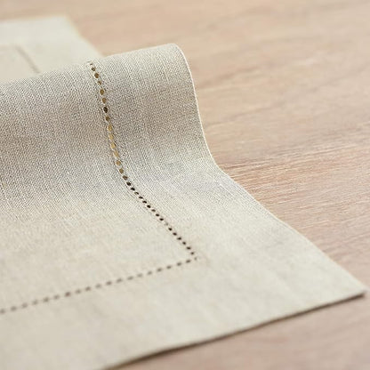 Solino Home Natural Linen Napkins Set of 6-100% Pure Linen Hemstitch Dinner Napkins 20 x 20 Inch for Fall, Autumn, Christmas, Holiday, New Year - Classic Hemstitch