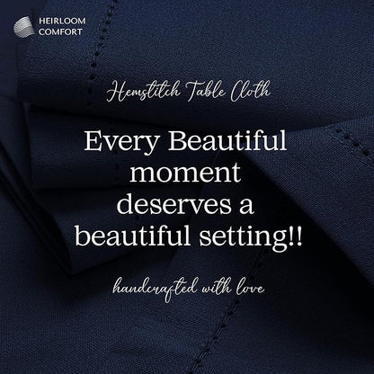 Navy Blue Table Cover, 100% Cotton Tablecloth 60x102 Inch, Fits 8-10 Seats, Soft, Durable, Washable, Wrinkle Resistant, Rectangle Table Cloth for Dining, Holiday Celebrations, Dinner
