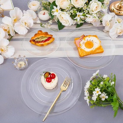 I00000 200 PCS Clear Plastic Plates for 100 Guests Include: 10.25 inch 100 Pieces Dinner Plate and 7.5 inch 100 Pieces Dessert Plate, Clear Plates for Party Perfect for Party & Wedding