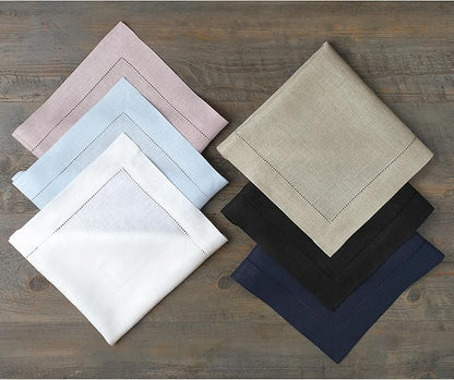 Solino Home Linen Napkins Set of 4 - Classic Hemstitch 100% Pure Linen Moss Green Dinner Napkins Cloth 20 x 20 Inch for Fall, Autumn, Winter - Handcrafted and Machine Washable