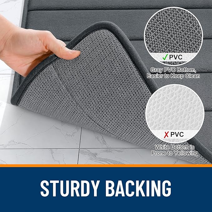 OLANLY Memory Foam Bath Mat 44x24, Super Soft Absorbent Bathroom Rugs, Quick Dry, Machine Washable Shower Floor Rugs, Bathmat Carpet, Bathroom Home Decor Accessories, Black