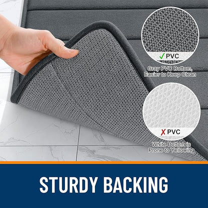 OLANLY Memory Foam Bath Mat 24x16, Super Soft Absorbent Bathroom Rugs, Quick Dry, Machine Washable Shower Floor Rugs, Bathmat Carpet, Bathroom Home Decor Accessories, Black