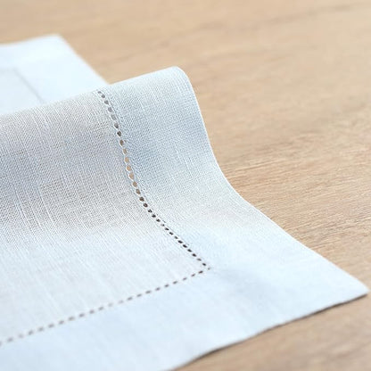 Solino Home Linen Placemats Set of 4 - Classic Hemstitch Light Blue Placemats 14 x 19 Inch - 100% Pure Linen Table Mats for Christmas, Winter, New Year
