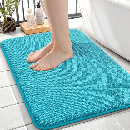 OLANLY Thick Memory Foam Bath Mat Rug 24x16, Extra Soft Absorbent Bathroom Rug, Quick Dry Bath Mats, Non-Slip, Machine Washable Carpet for Bathroom, Tub and Shower, Home Decor Accessories, Aqua Sky