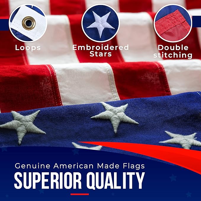 American Flags for Outside 5X8 American Flag 100% Made in USA -Heavy Duty Flags Outdoor with Embroidered Stars and Sewn Stripes 5x8 US Flag for High Wind- All Weather Flags