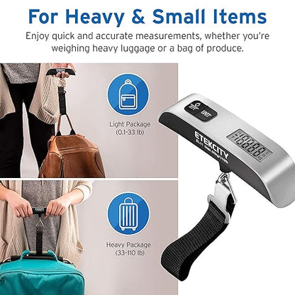 Etekcity Luggage Scale, Travel Essentials, Digital Weight Scales for Travel Accessories, Portable Handheld Scale with Temperature Sensor, Rubber Paint, 110 Pounds, Battery Included,2Pack