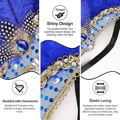 Women's Carnival Feather Headpieces Sequin Headdress for Wedding Masquerade Party Cosplay Feather Headbands