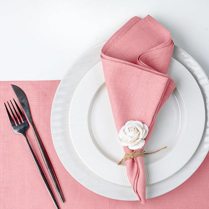 D'Moksha Homes Dusty Pink Linen Napkins 18 x 18 Inch - 100% Pure Linen Cloth Washable Dinner Napkins Set of 4 for Winter, Christmas, Holiday