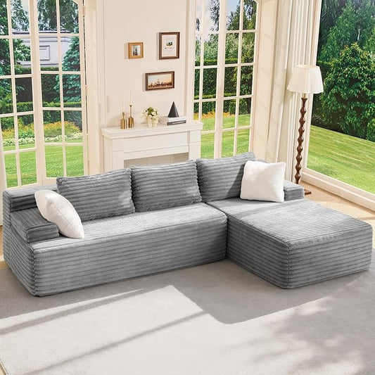 Hobestluk Modular Sectional Sofa Couches L-Shape Couch 3 Seat Modular Sofa Memory Foam Sectional Couches for Living Room, Cloud Couch with Oversized Chaise (96“ Right Facing)