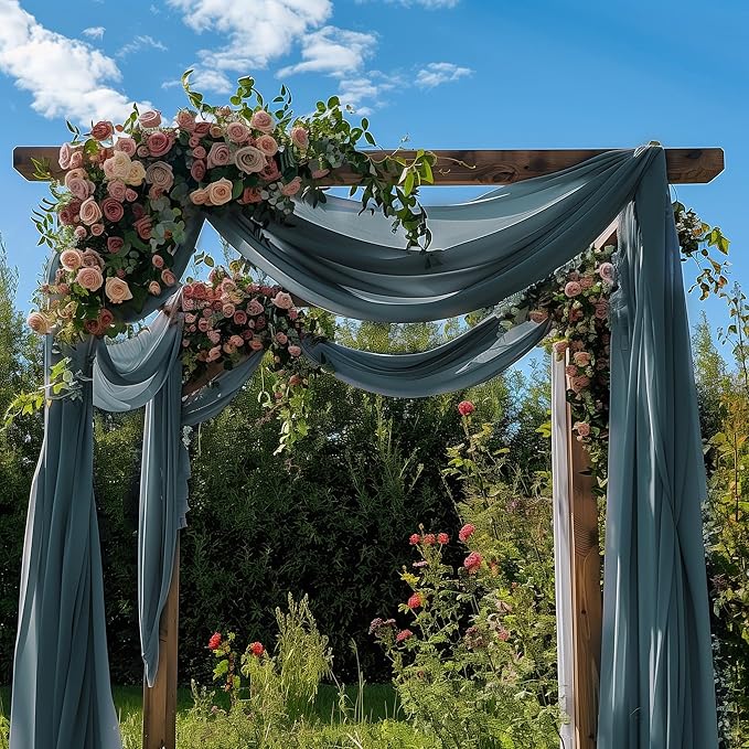 Wokceer Wedding Arch Draping Fabric Grey Blue 2 Panels 28.7" x 20FT Sheer Fabric Drapes Backdrop Arch Draping Fabric for Wedding Ceremony Birthday Party Bridal Shower Decoration