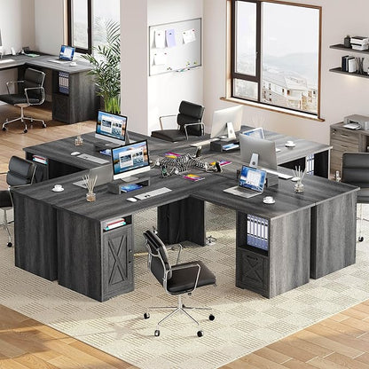 YITAHOME L Shaped Desk with Power Outlets, 60 Inch Computer Desk Corner Desk with File Drawer, Home Office Desk with Monitor Stand & Storage Shelves, L-Shaped Desk with File Cabinet, Grey