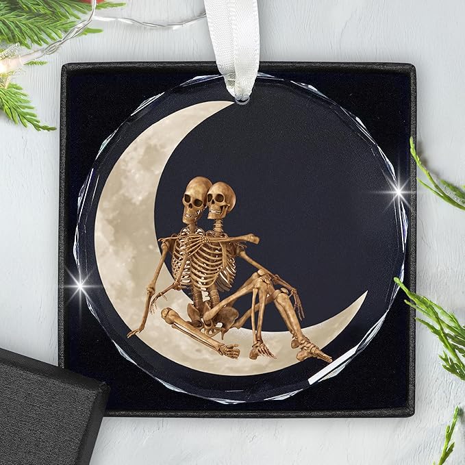 Christmas Couple Skull Gifts for Women Men - Glass Christmas Ornaments 2025 for Tree Decorations - Couple Gifts for Him Her Wife Husband Boyfriend Girlfriend, Stocking Stuffers Ornament