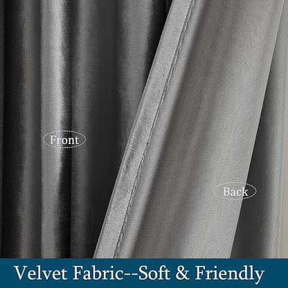 PRIMROSE Dark Grey Velvet Curtains 120 inch Long for Living Room,Set of 2 Panels Blackout Rod Pocket Back Tab Window Treatment Room Darkening Heavy Decorative Curtains Drapes for Bedroom