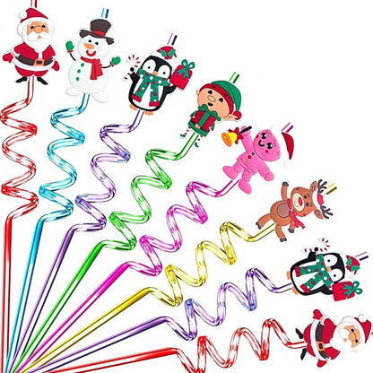 24Pcs Christmas Straws for Birthday Party Favors Supplies Crazy Straws for Xmas Goodie Bag Stuffers Fillers School Classroom Prizes Exchange