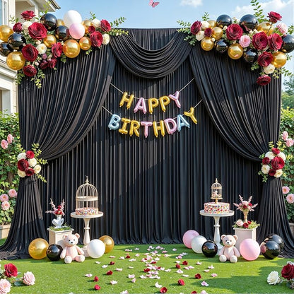 10x10 Black Backdrop Curtain for Parties Wrinkle Free Black Photo Curtains Backdrop Drapes Fabric Decoration for Birthday Party Wedding 5ft x 10ft,2 Panels