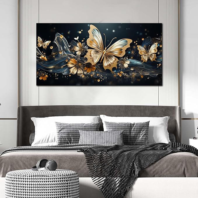 Gold Butterfly Wall Art Bedroom Teen Girl Room Decor Dorm Large Wall Art for Dorm Room Girl Ready to Hang 29 x 59 Inch