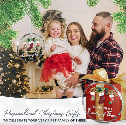 Baby's First Christmas Ornaments 2025 - Christmas Tree Decoration Glass Ornaments - New Parents Mom Dad, Baby First Ornament, First Christmas As A Family of Three, Ideal for New Mom Dad