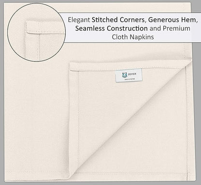 Zoyer Cloth Napkins Set of 4, 18x18 Inches Cotton Enrich Napkins Cloth ‎Washable, Soft & Durable Dinner Napkins for Parties, Wedding, Christmas, ‎Thanksgiving & Everyday Use - Ivory