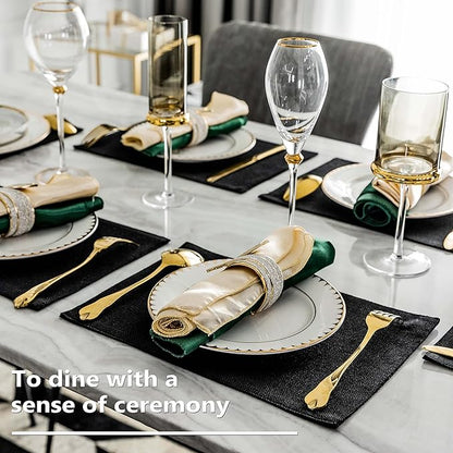 Home Brilliant Black Placemats Set of 8 Heat Resistant Table Mats Cloth Dining Spring Table Place Mats Kitchen Washable Placemat, Black