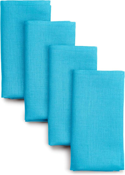 D'Moksha Homes Cyan Blue Linen Napkins 18 x 18 Inch - 100% Pure Linen Cloth Washable Dinner Napkins Set of 4 for Winter, Christmas, Holiday