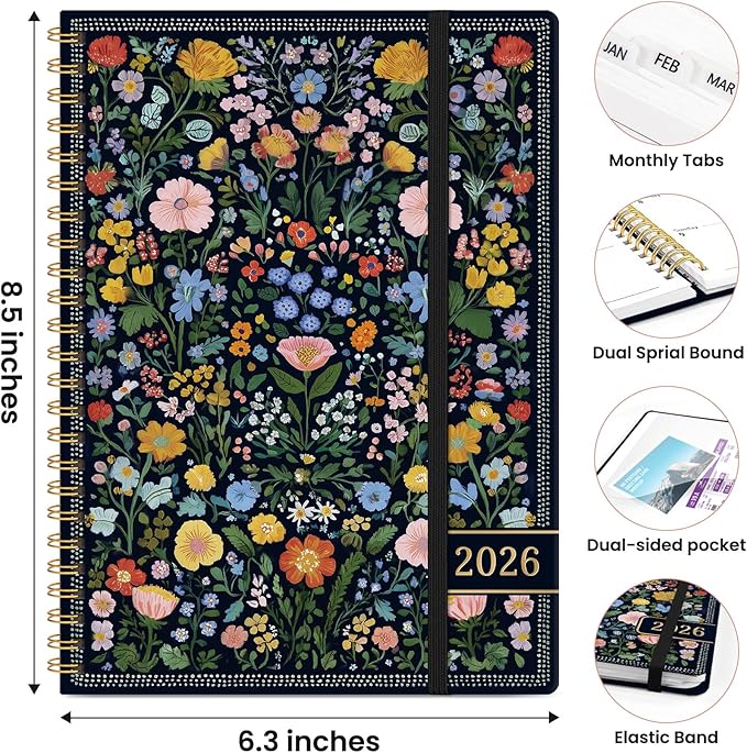 2026 Planner, Weekly and Monthly Planner for Women, January 2026 to December 2026, Pretty Hardcover 2026 Calendar Planner Book with Tabs, Inner Pocket, Spiral Bound, Perfect Office Home School Supplies - 6.3" x 8.5", Celestial
