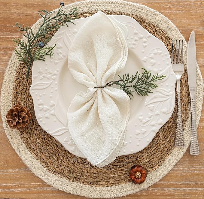 Cheesecloth Napkins 17x17 Inches Cloth Napkins Handmade Washable Reusable for Dinner Wedding Baby Bridal Shower Party Boho Decorations Bulk Set of 6 Ivory Cream White